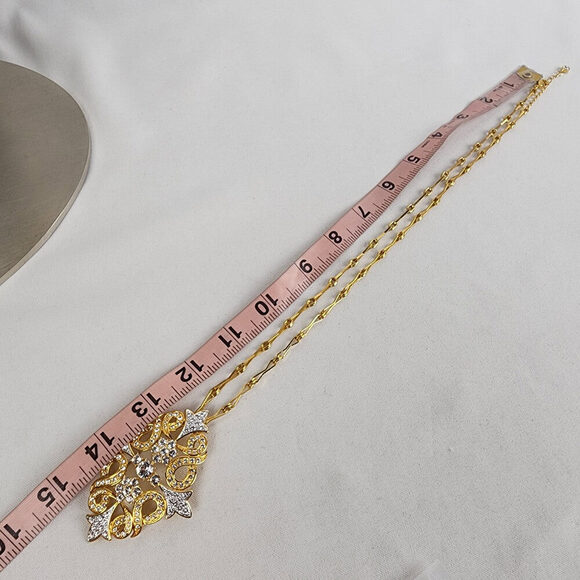 FAC Gold & Silver Tone Crystal Statement Pendant Necklace - Picture 8 of 9